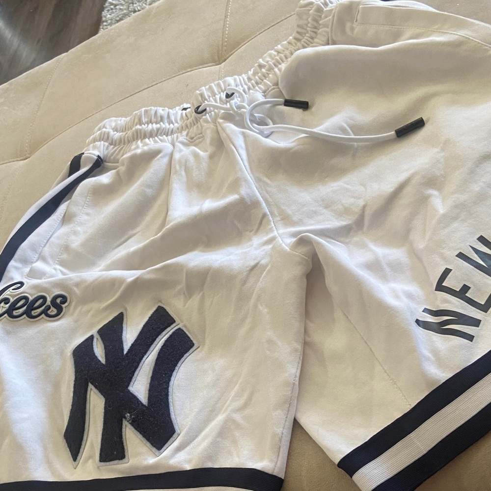 White and Navy stitched basketball shorts